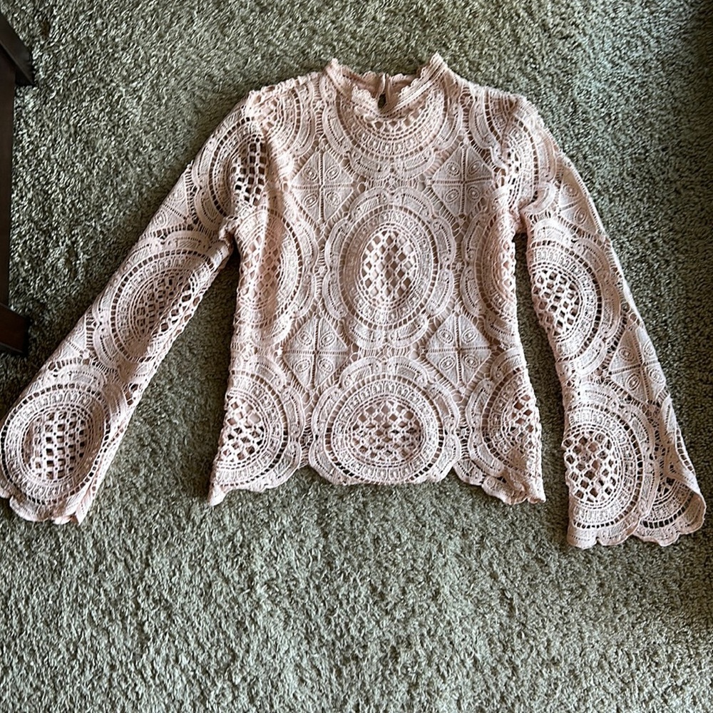 Ultra Pink Long Sleeve Lace Blouse Top